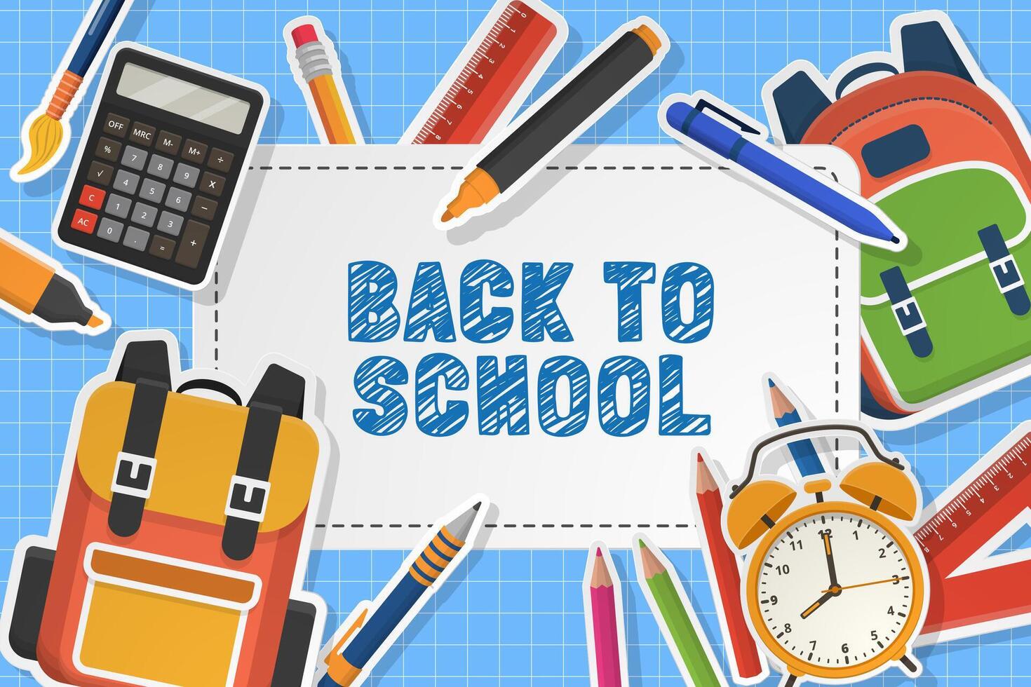 Back to school banner with school items and elements. vector