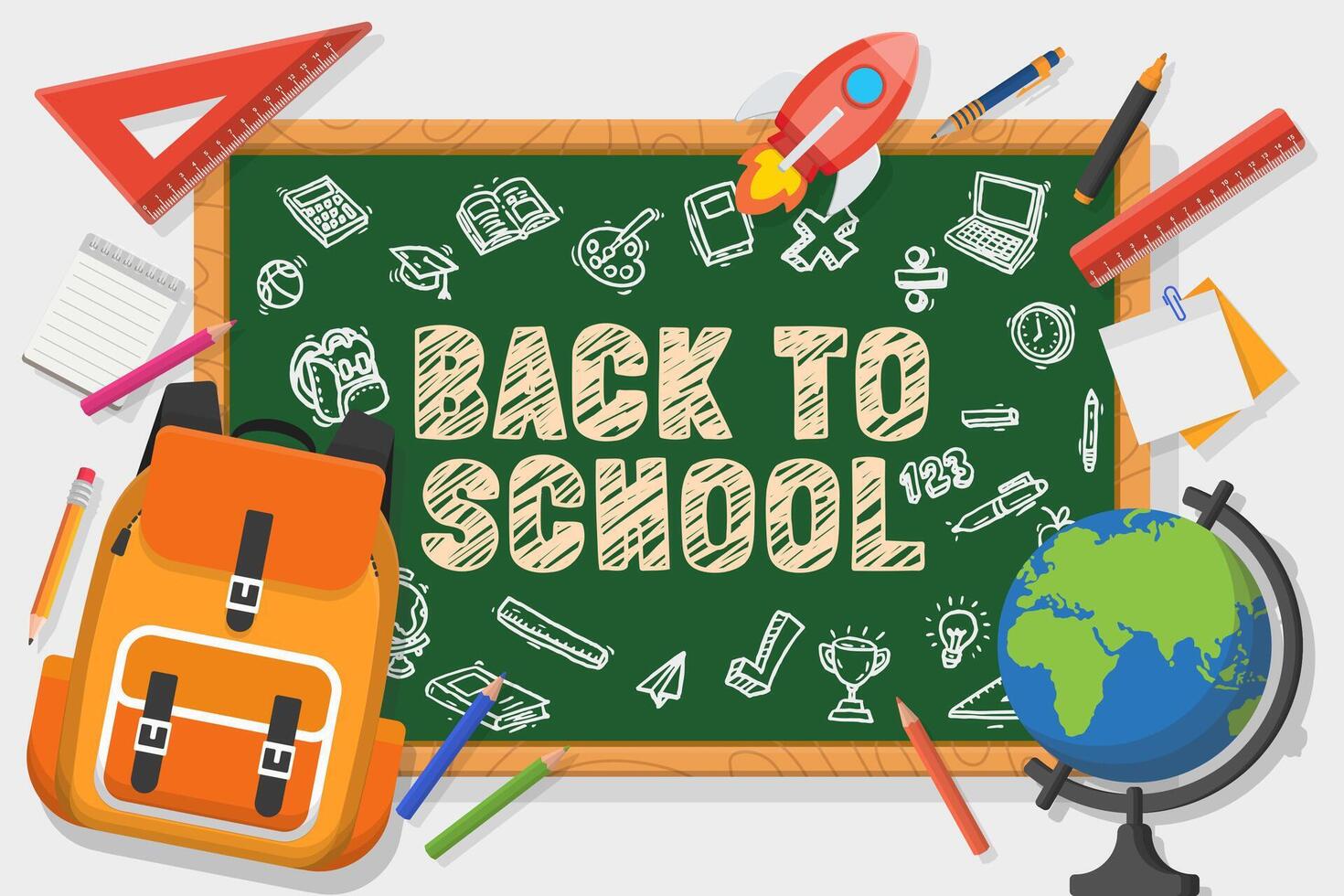 Back to school banner with school items and elements. vector