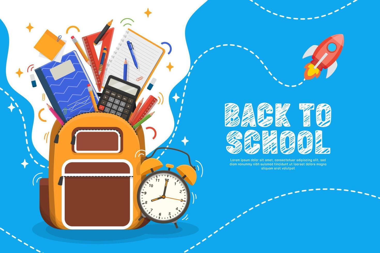 Back to school banner with school items and elements. vector