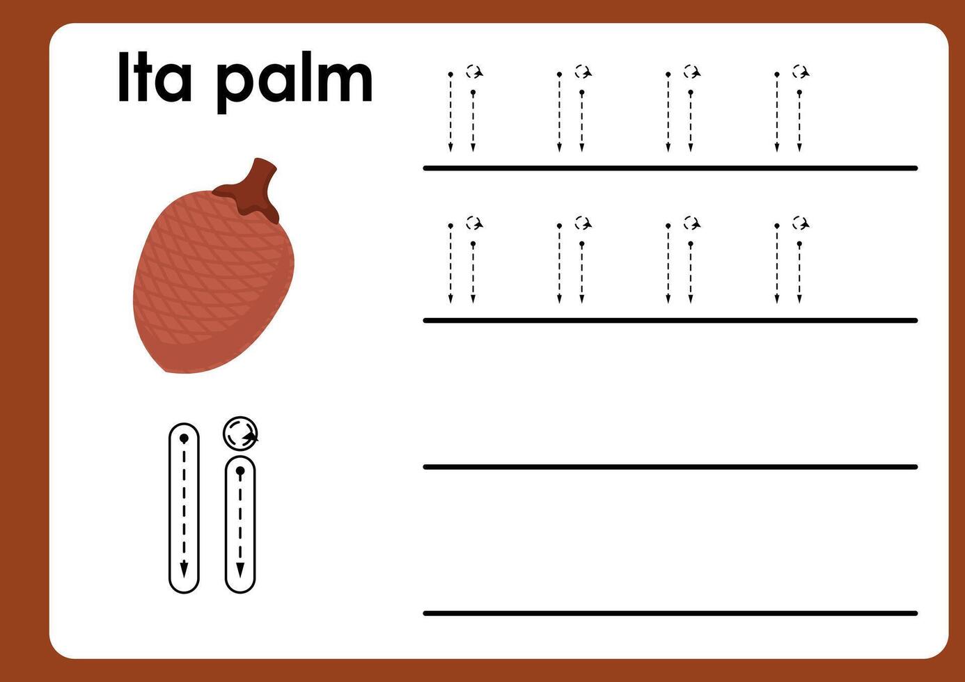 Letter i worksheet with ita palm. Alphabet Tracing Activity Workbook in Colorful Cute Illustrative Style vector