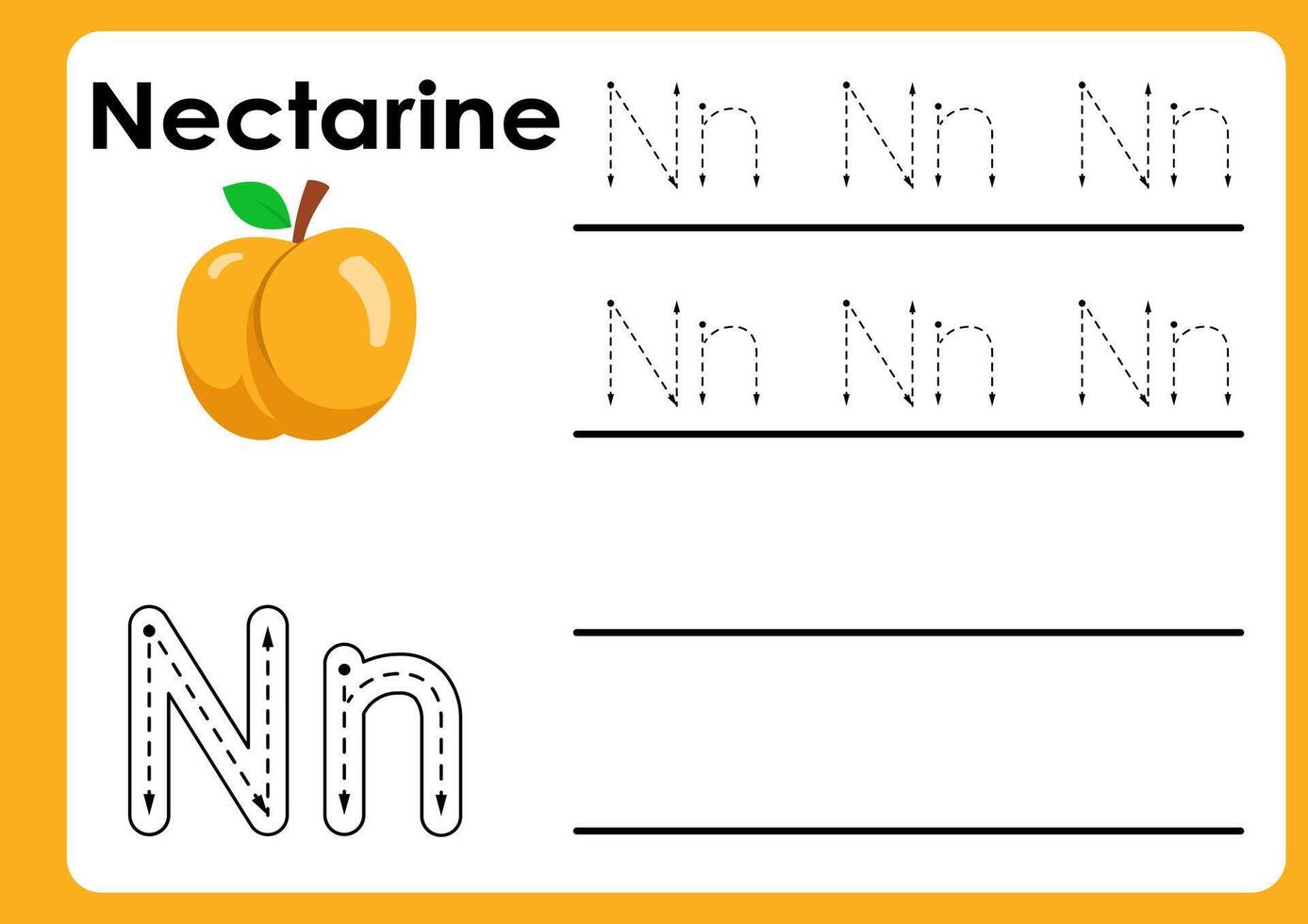 Letter h worksheet with nectarine. Alphabet Tracing Activity Workbook in Colorful Cute Illustrative Style vector