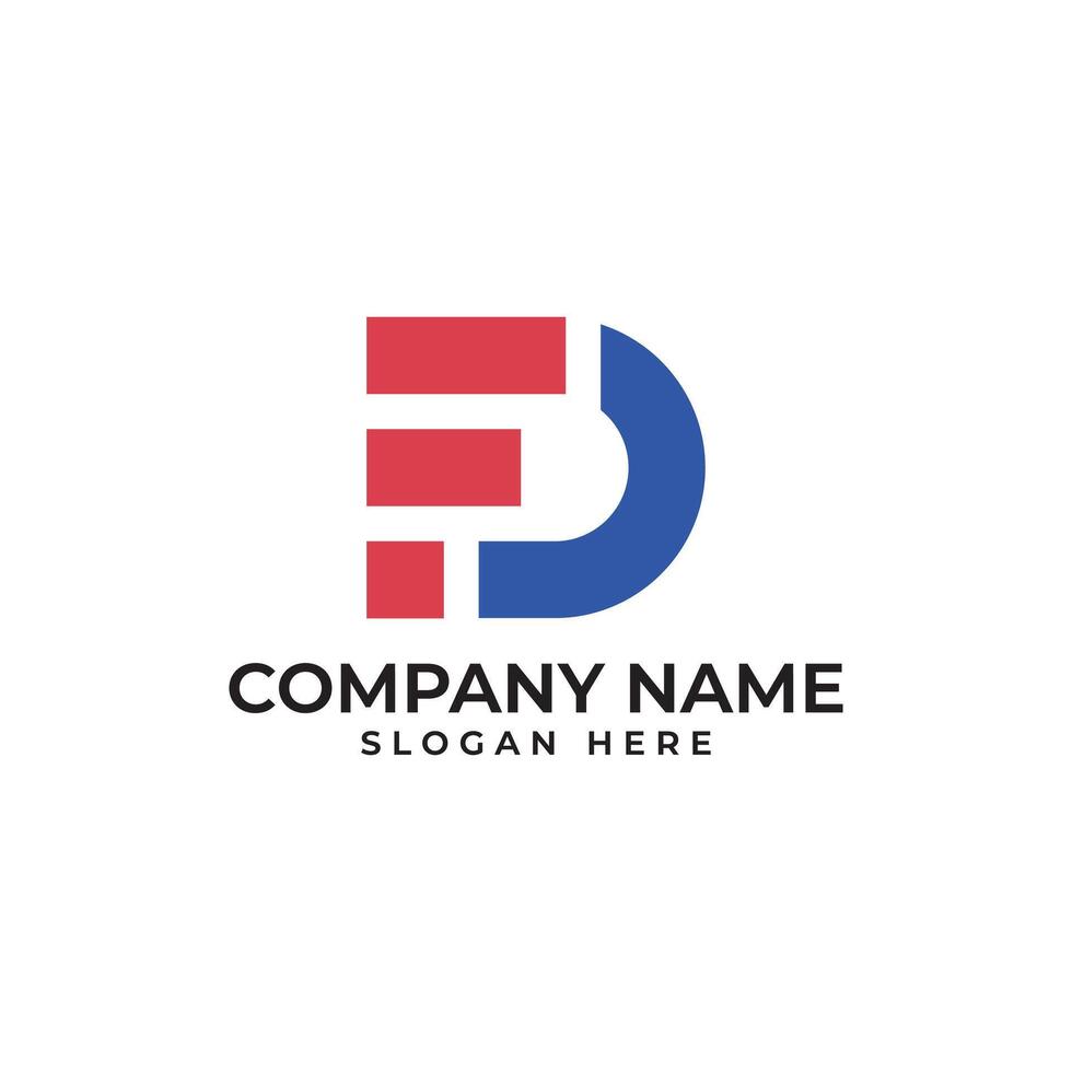 FD initial lettermark in red and blue in minimalist and modern with the letter F show marketing progress bar vector