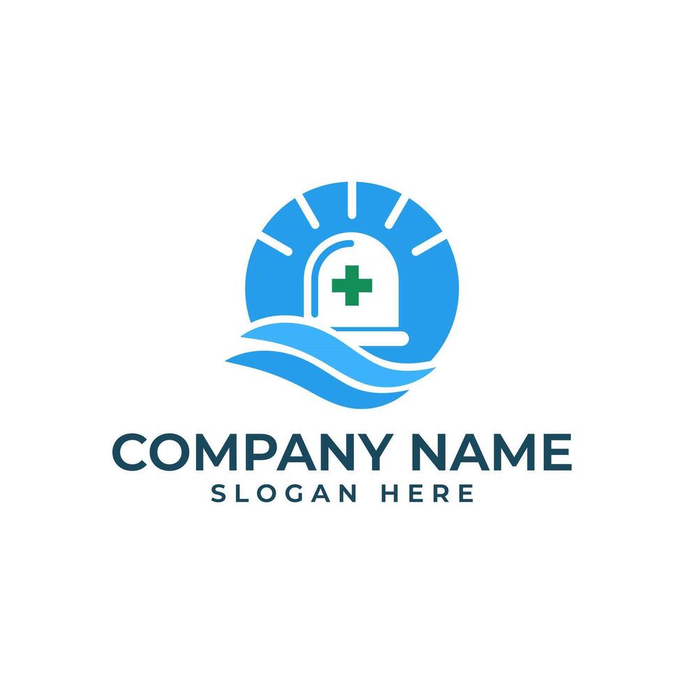 coast Ambulance logo with element of siren in negative space inside medical cross and wave vector