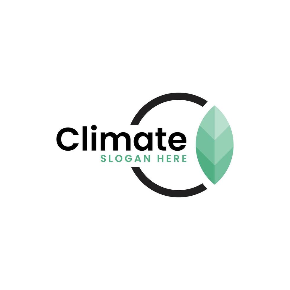 The Climate logo with the circle represent globe and earth and the leaf to signify sustainable vector