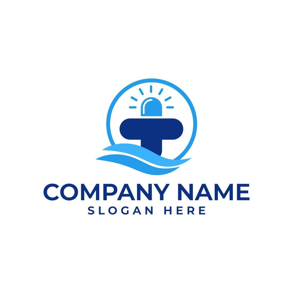coast Ambulance logo with element of siren as the medical cross and wave in aqua color vector