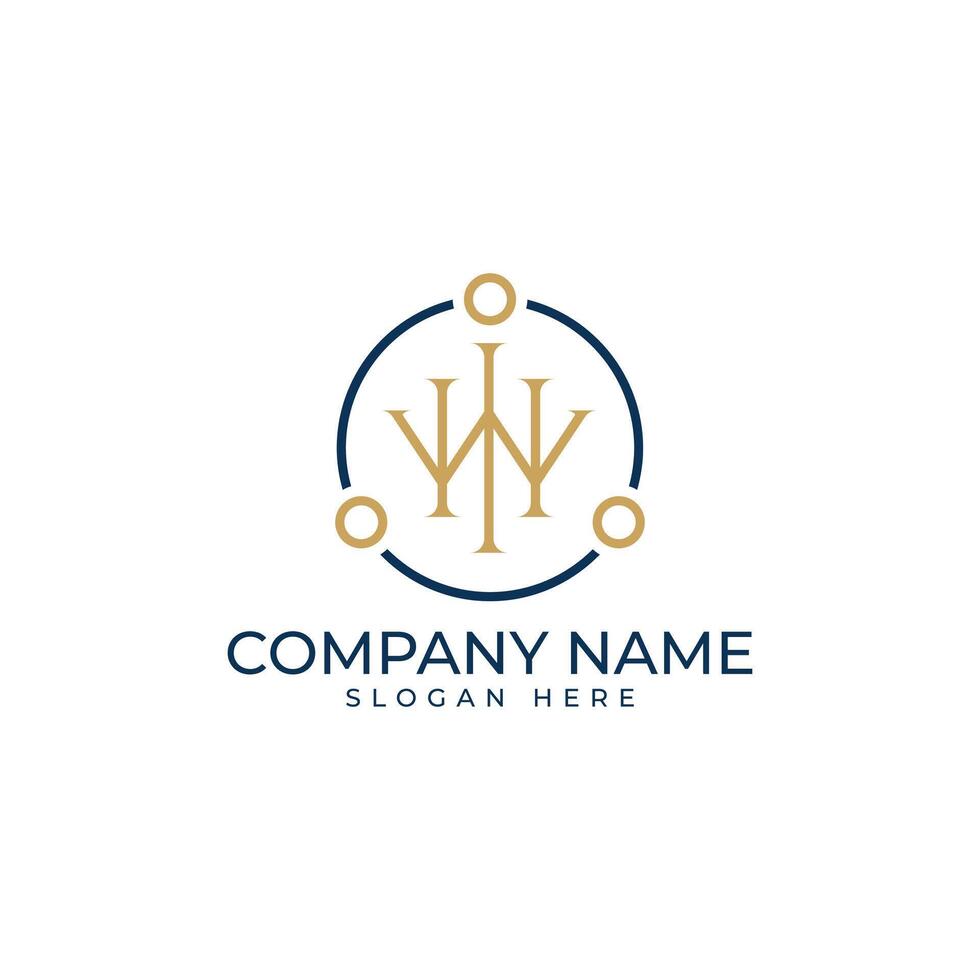 W initial logomark with the dot connected in circle shape represent networking and community in luxury royal blue and gold color vector