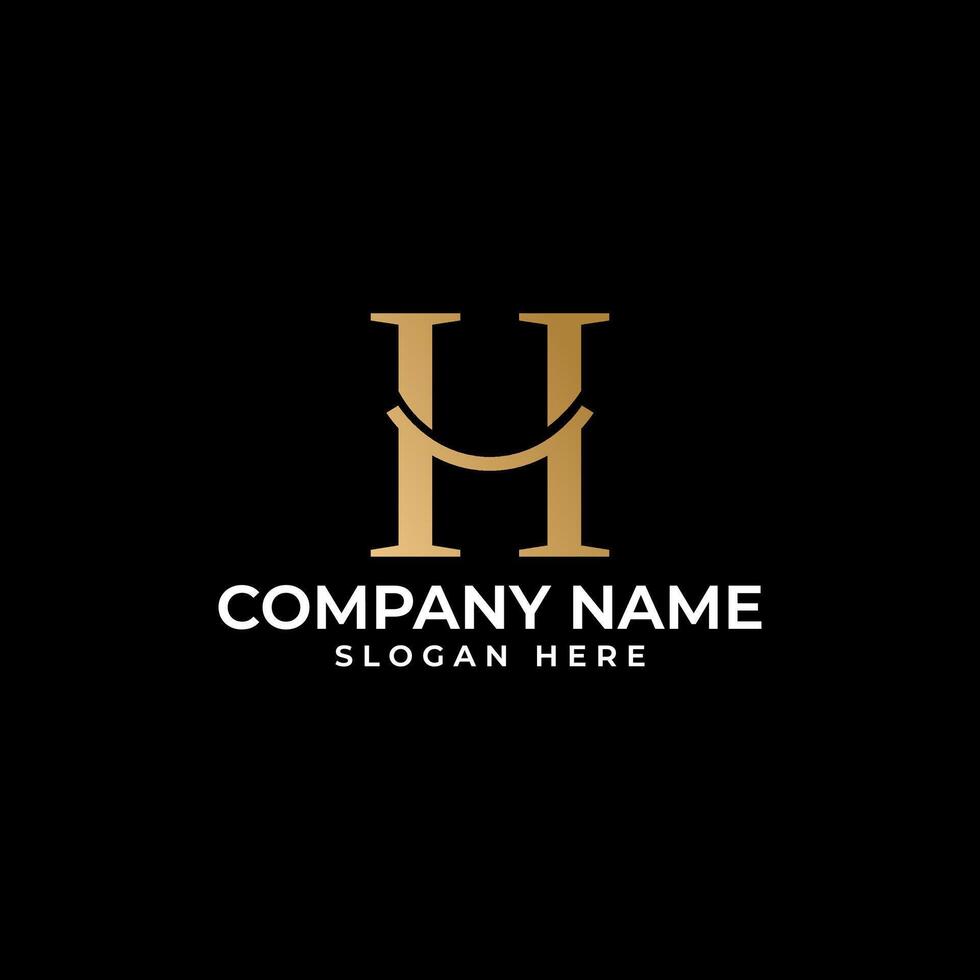 The initial H lettermark in gold gradient and combine with black background and the smile in the middle vector