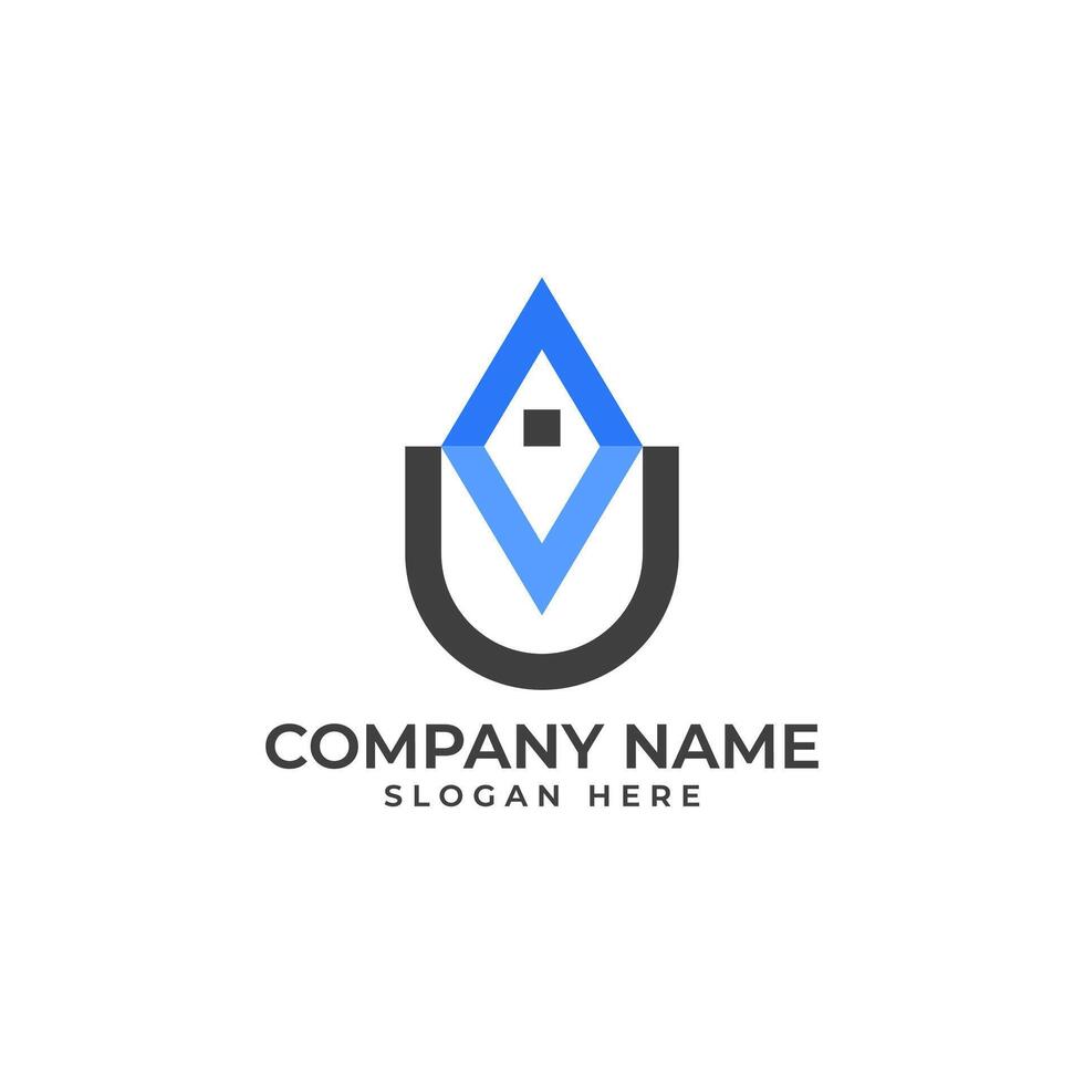 Professional and best logo for the UAV letter mark in modern and abstract style of a house and drone aerial photography in blue and black color palette vector