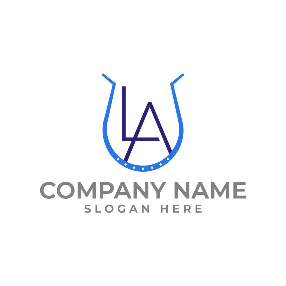 LA initial lettermark with the horse hoof shoes in modern and minimalist style vector