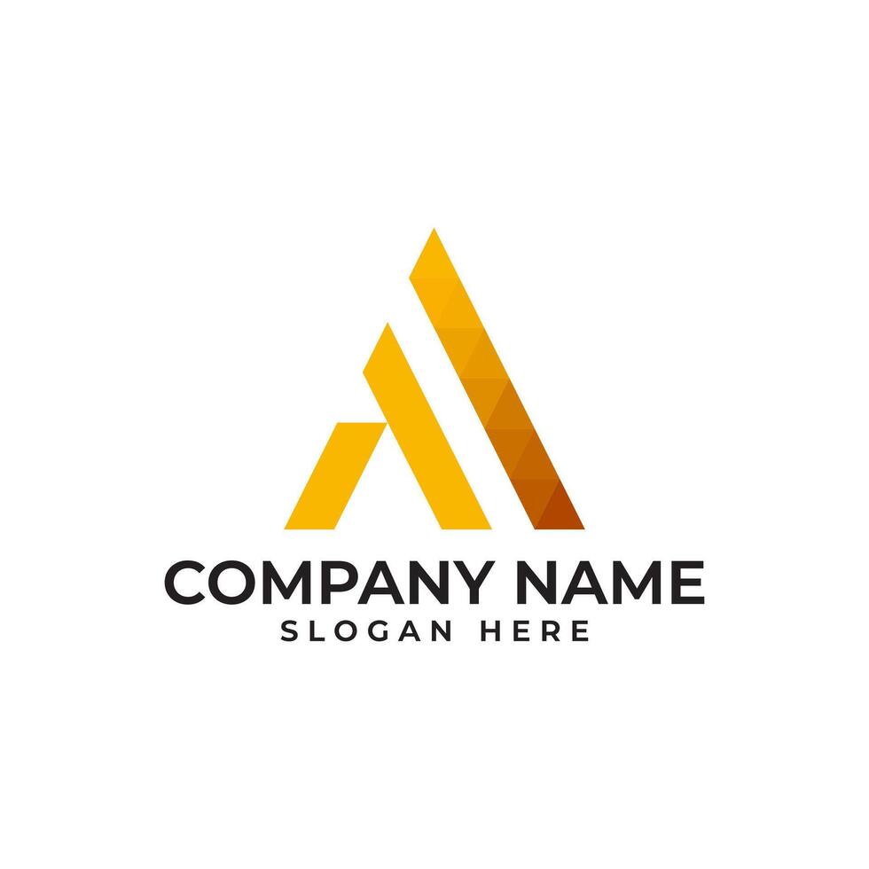 Professional A letter logo design in shape of a mountain with the different shade of orange color in modern and minimalist style vector