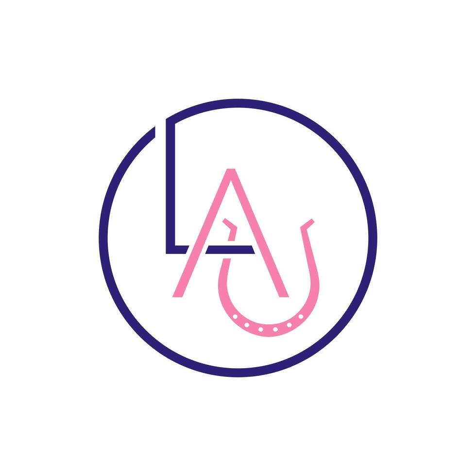 LAU initial lettermark isolated by the horse hoof shoes in modern and minimalist style vector