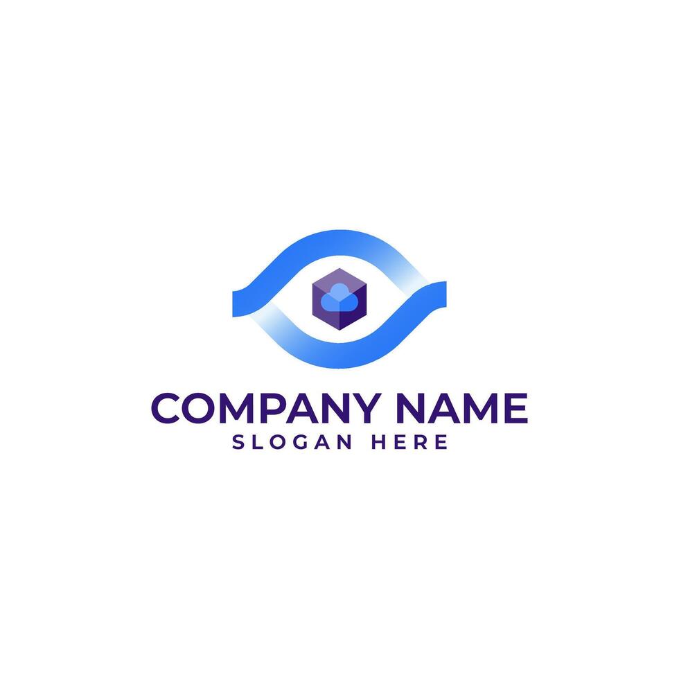cloud Technology logo with the eye element to monitoring and the hexagon signify data in modern and minimalist style vector