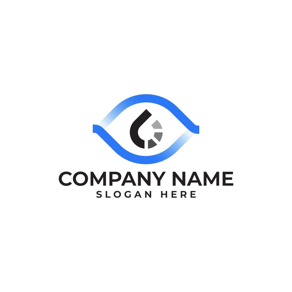 Technolgy inspired logo with Modern and minimalist eye monitor and waterdrop with the fading effect on the waterdrop and the fading gradient on the eye using blue and black color palette vector