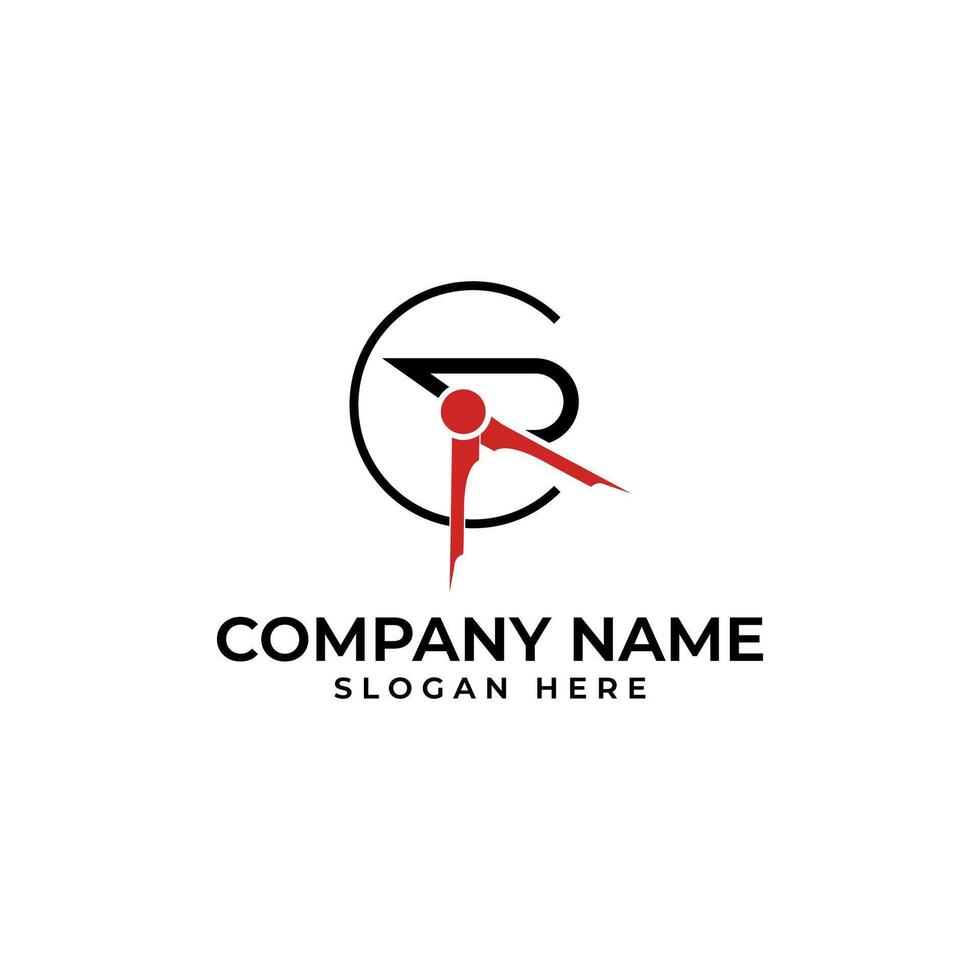 Craftmanship logo with the CR initial lettermark with the letter R act as the compass circle ruler vector