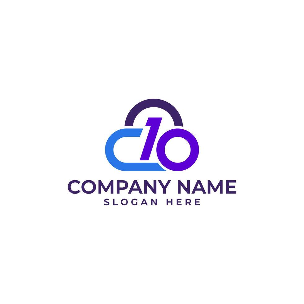 Cloud technology with C10 initial lettermark in modern minimalist style vector