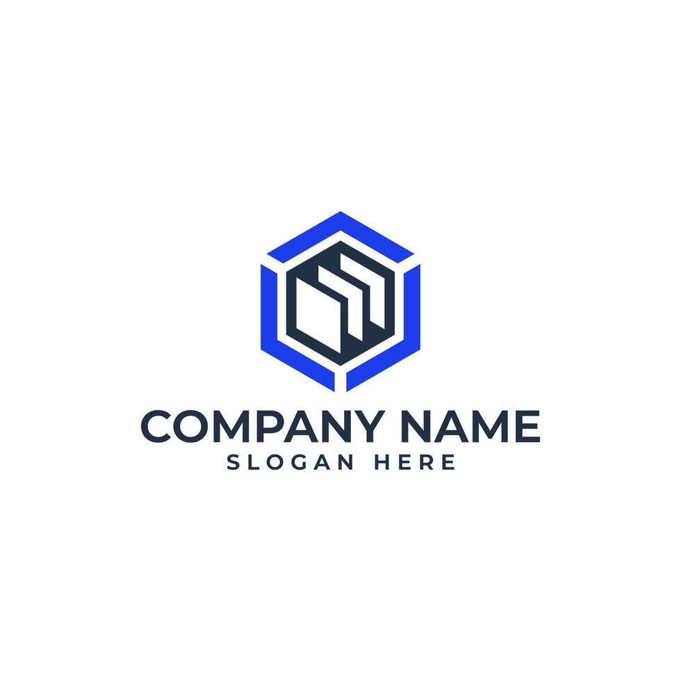 Hexagon cube logo with the 3 arrow and the stacking data in storage as design template for technology ai industry vector