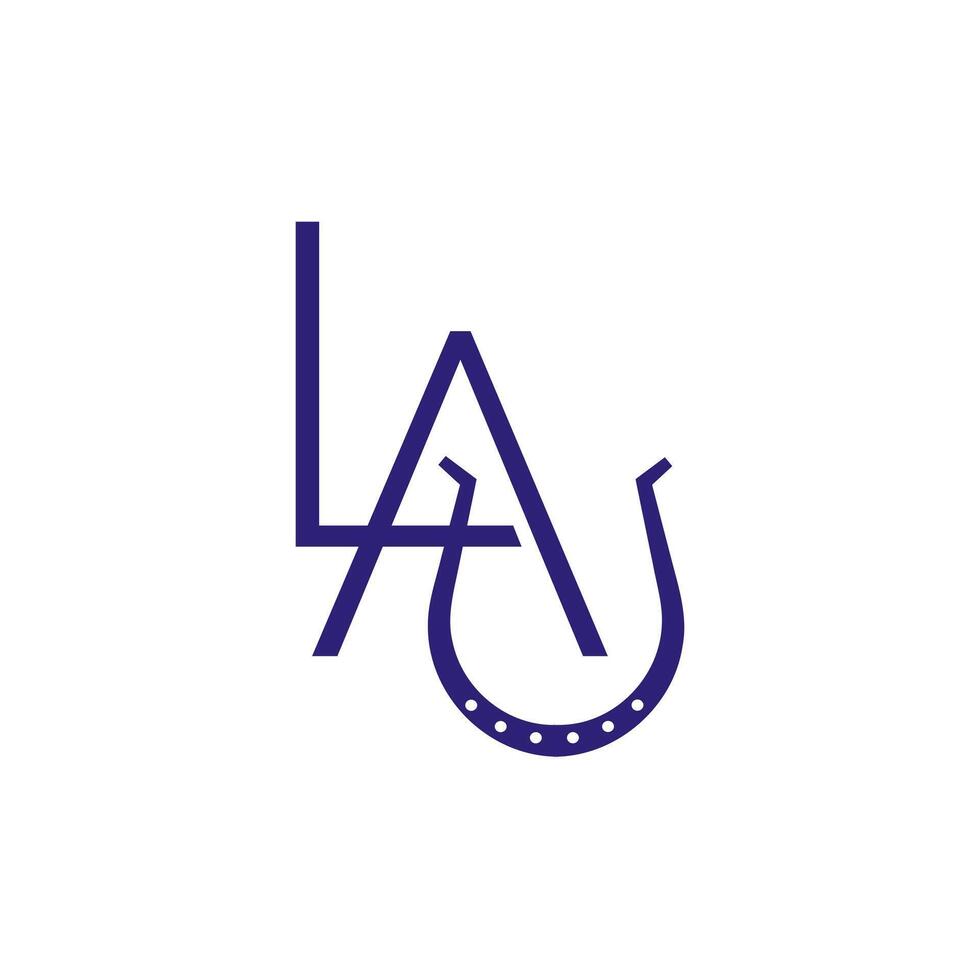 LAU initial lettermark with the letter U is in the horse hoof shoes in modern and minimalist style vector