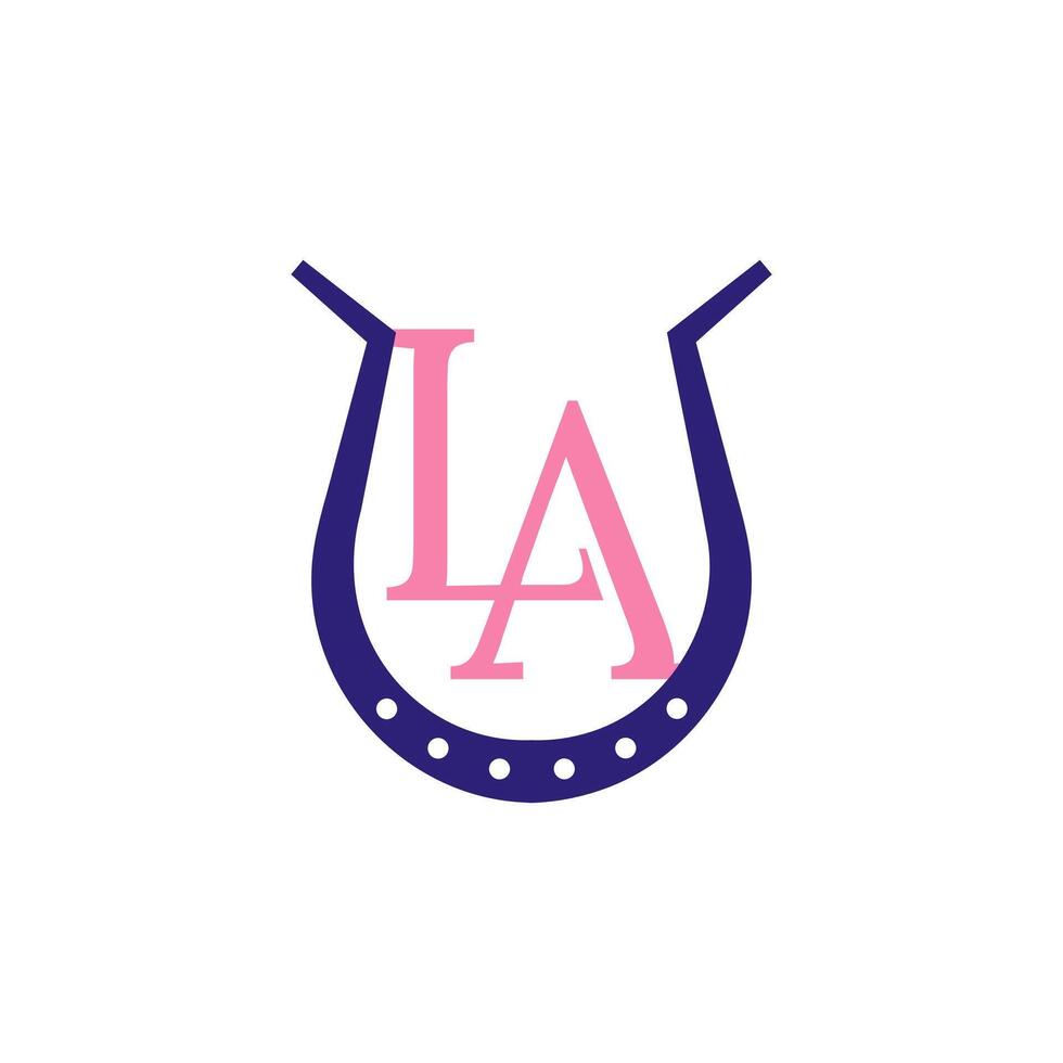 LA initial lettermark isolated by the horse hoof shoes in modern and minimalist style vector