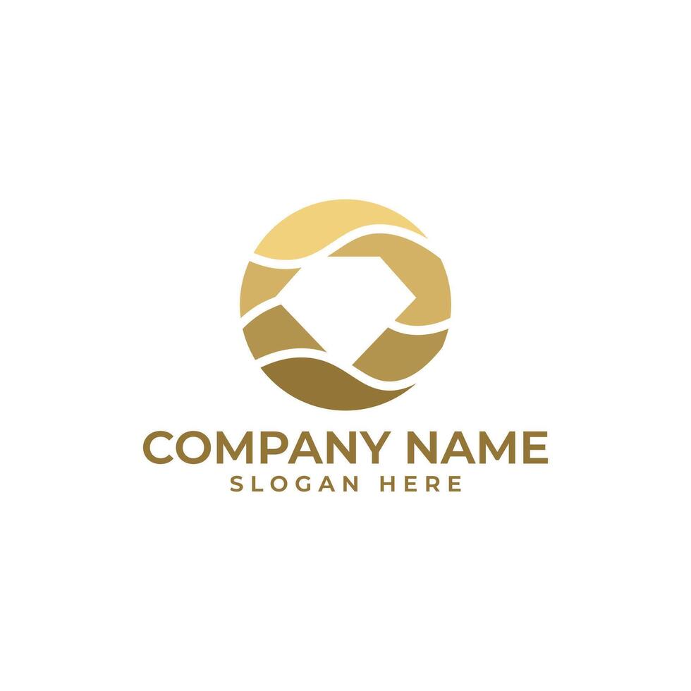 The Lettermark O Jewelry logo with the diamond is in the negative space and with the ocean theme in Gold Gradient color vector