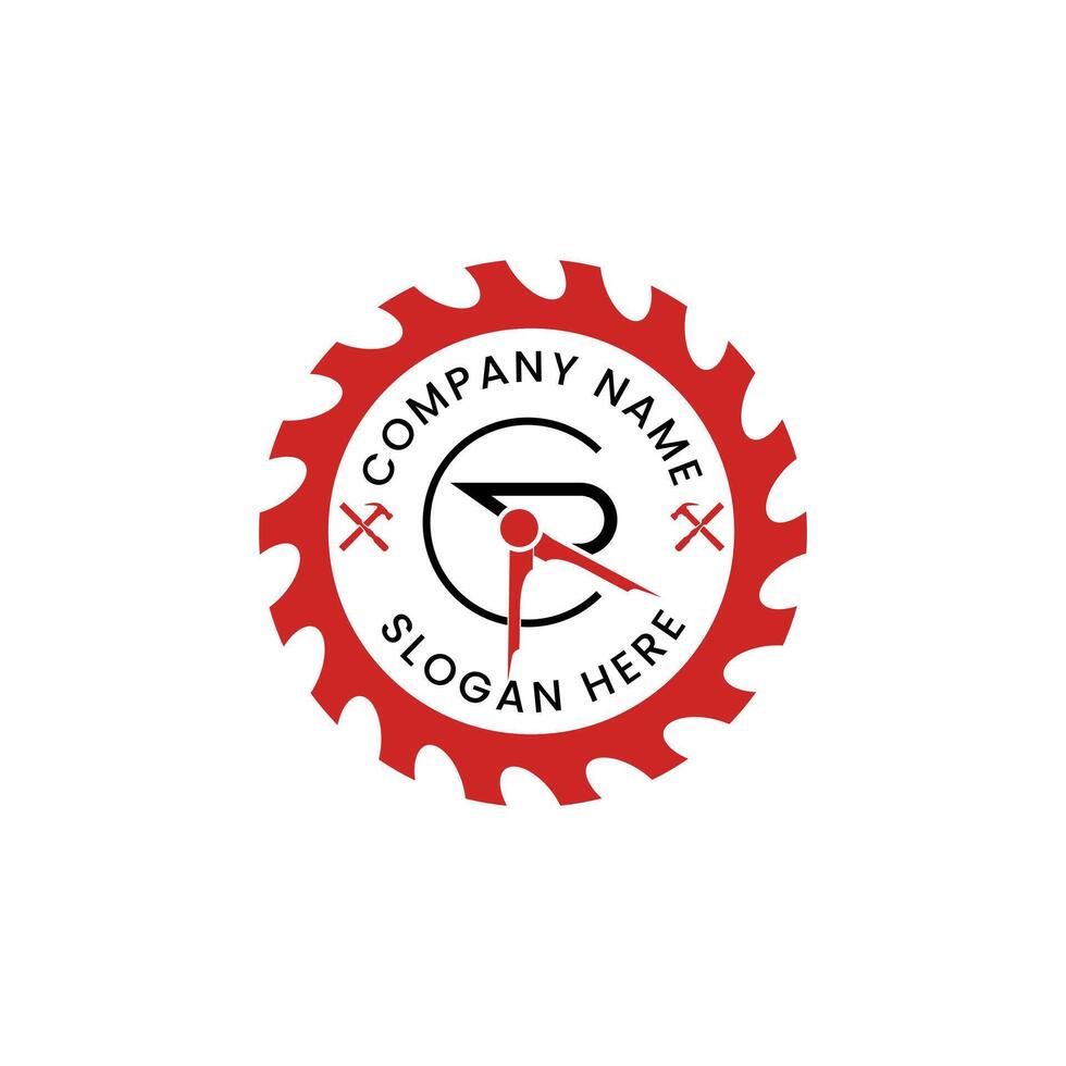 Craftsmanship logo with the initial letter CR with the letter R have the ruler and the blade as the badge vector