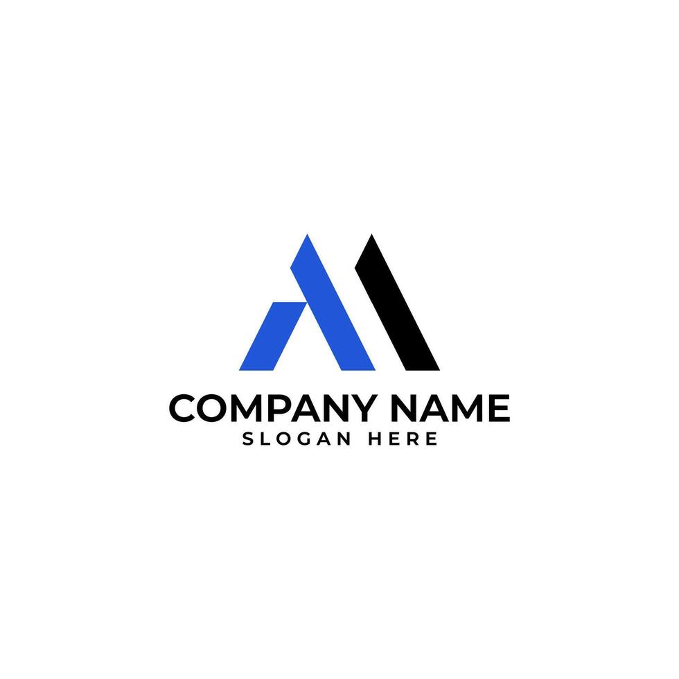 Professional AM letter mark business logo in abstract and modern minimalist style and in the rooftop and mountain shape in blue and black color palette vector
