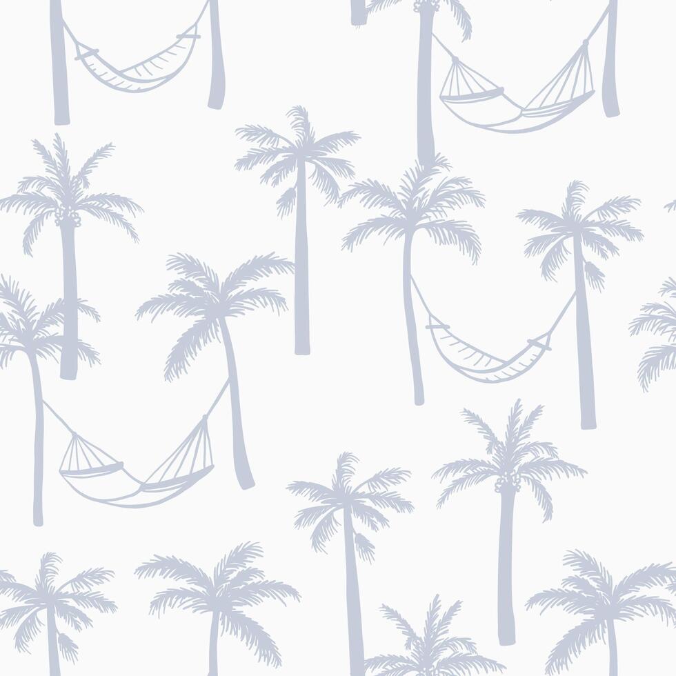 Hand drawn palm tree silhouette with hammock seamless pattern. Summer palm beach modern design for textile, fabric, wrapping paper, cover vector