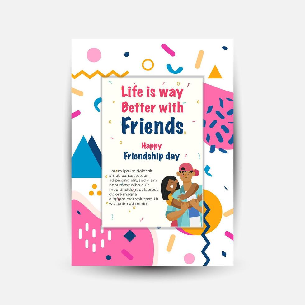 Modern trend Vertical poster template for friendship day celebration memphis background element vector