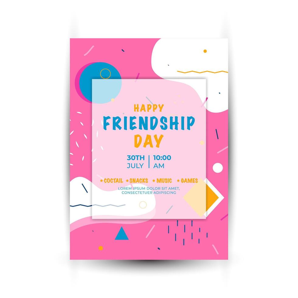 Modern trend Vertical poster template for friendship day celebration memphis background element vector