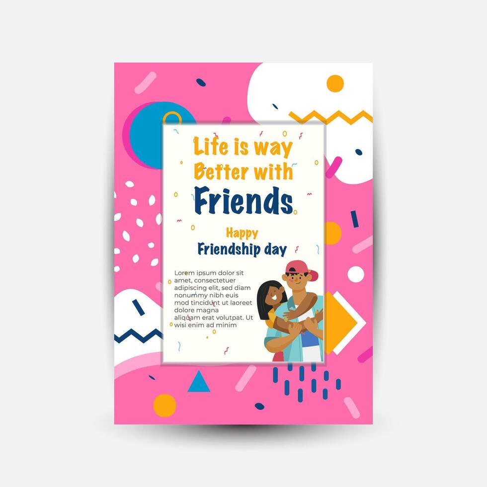 Modern trend Vertical poster template for friendship day celebration memphis background element vector