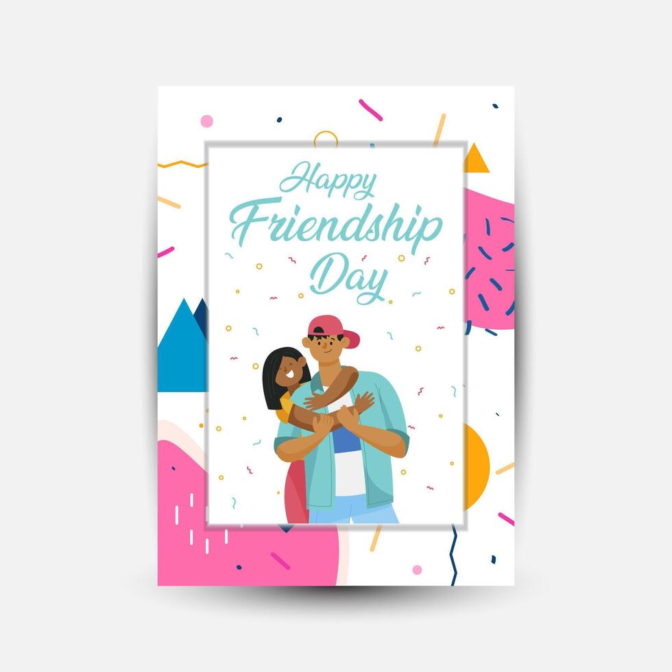 Modern trend Vertical poster template for friendship day celebration memphis background element vector