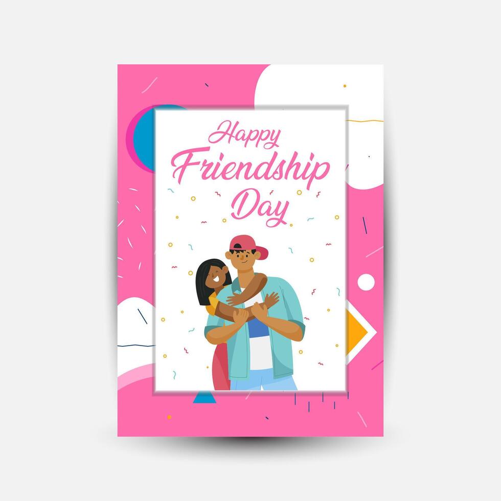 Modern trend Vertical poster template for friendship day celebration memphis background element vector