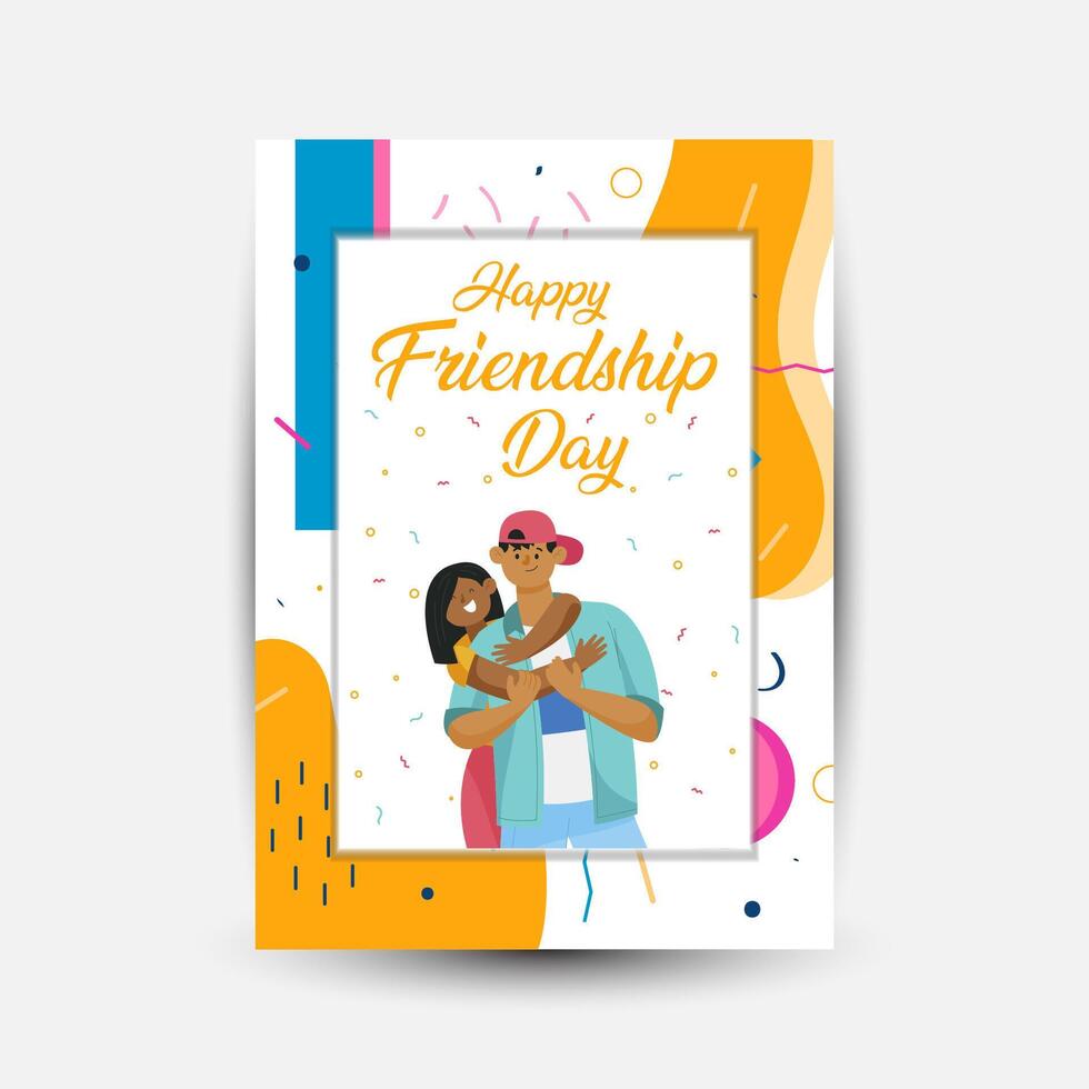 Modern trend Vertical poster template for friendship day celebration memphis background element vector