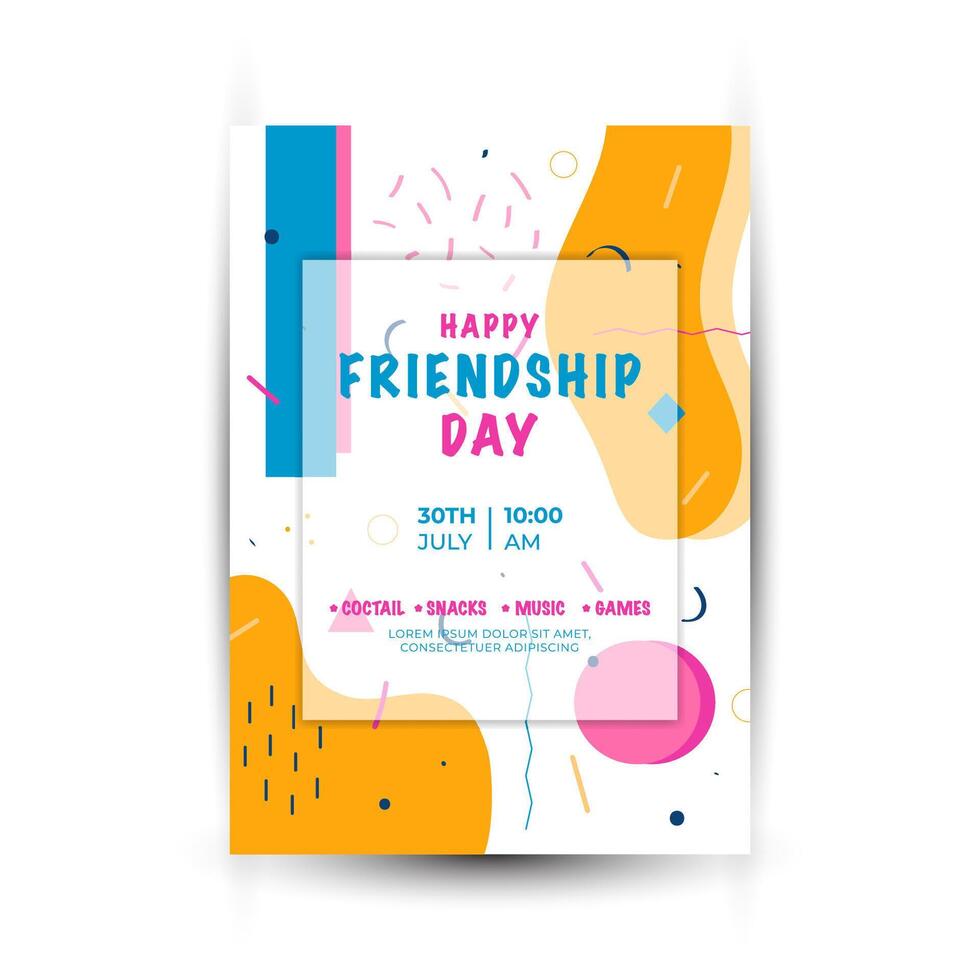 Modern trend Vertical poster template for friendship day celebration memphis background element vector