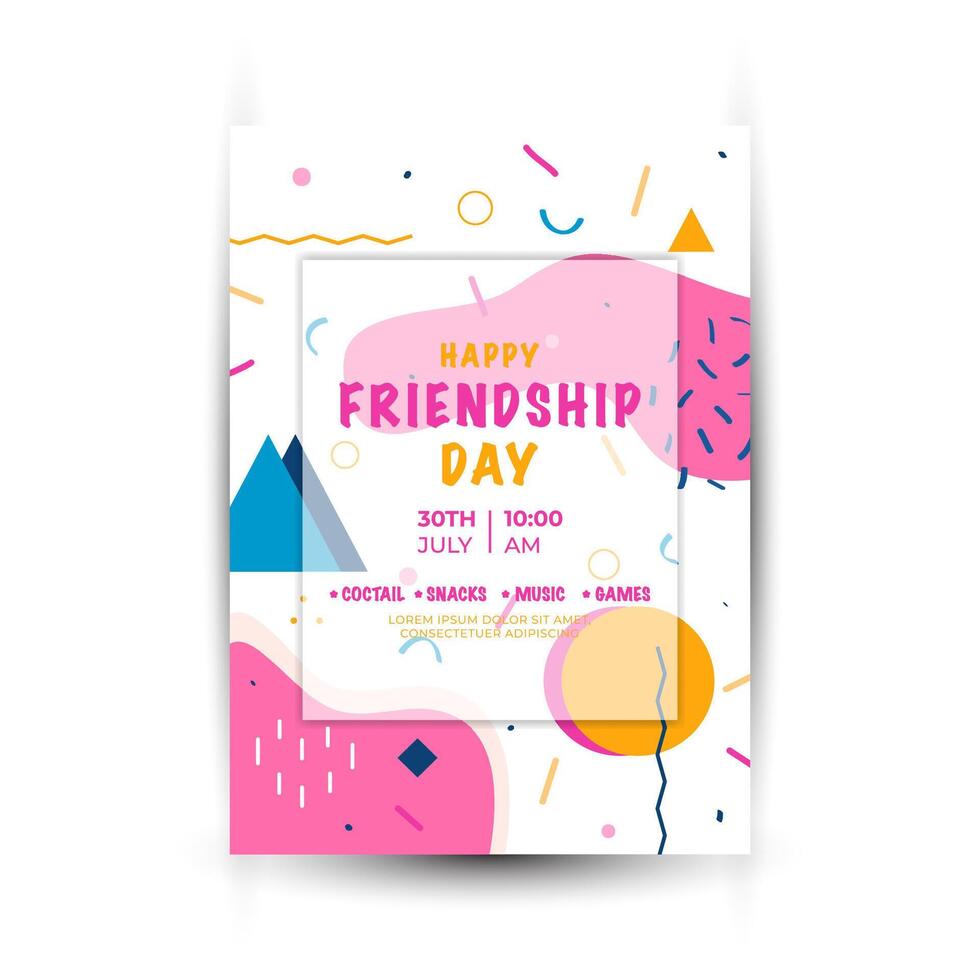 Modern trend Vertical poster template for friendship day celebration memphis background element vector