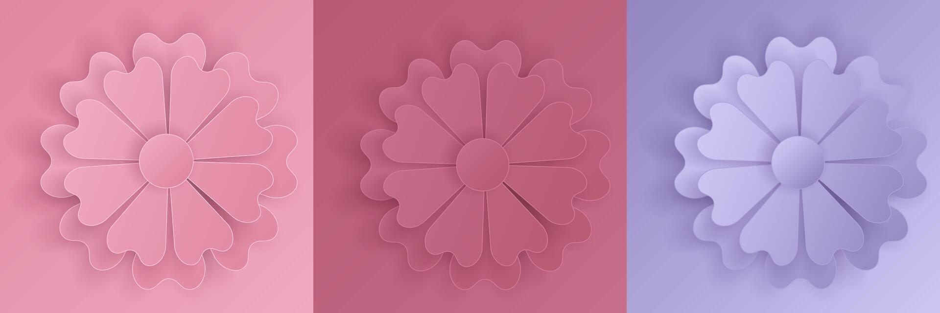 Set of 3D rose and lavender papercut flowers design. Floral cutout abstrac collection for summer, spring festival design, valentine day, presentation, banner, cover and web, flyer. vector