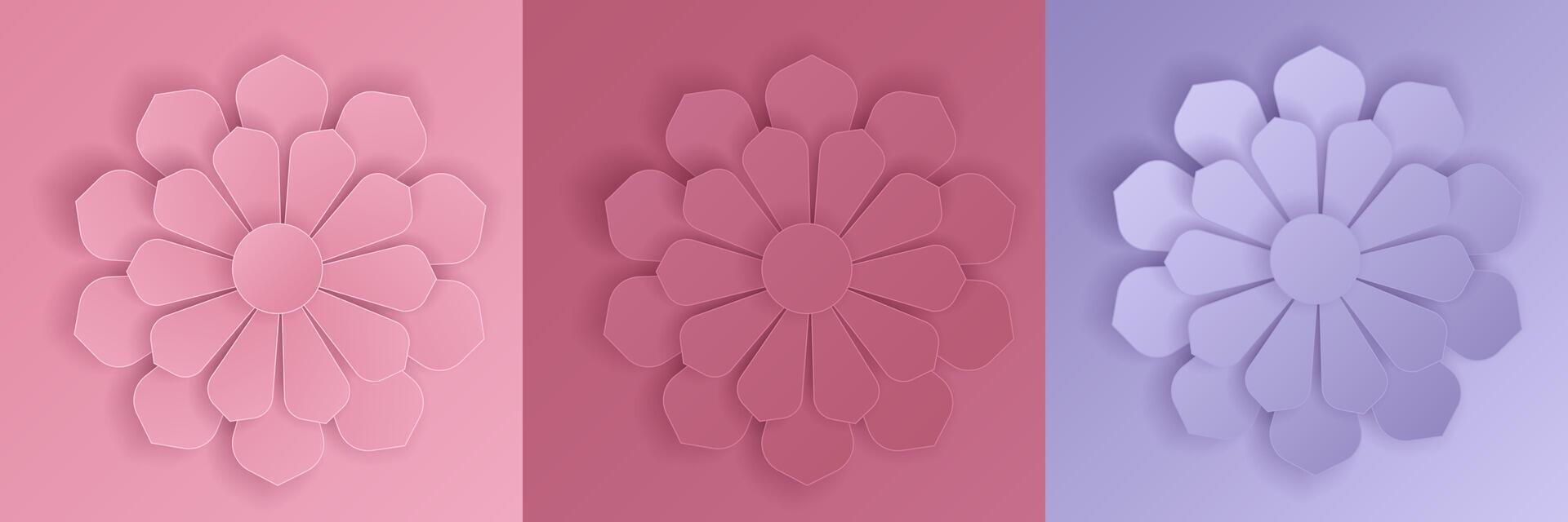 Set of 3D rose and lavender papercut flowers design. Floral cutout abstrac collection for summer, spring festival design, valentine day, presentation, banner, cover and web, flyer. vector