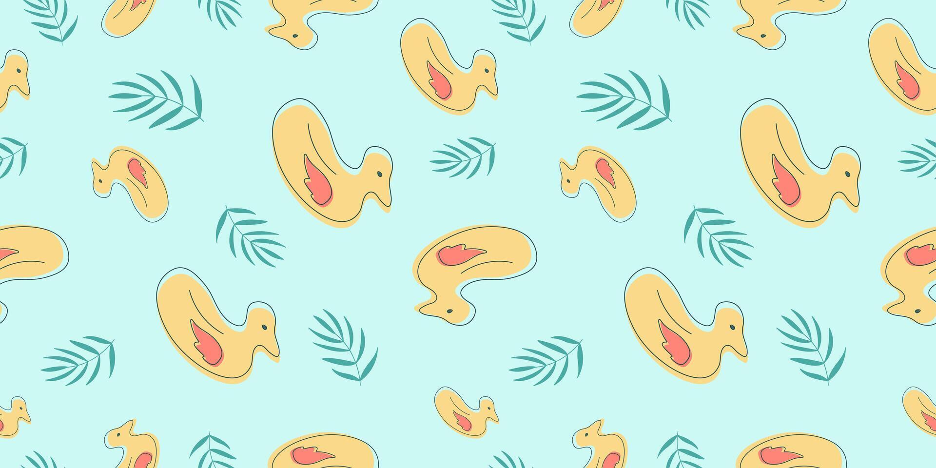 Seamless pattern with summer elements on blue background for fabric, drawing labels, print on t-shirt, wallpaper of children's room, vacation, holiday or summer design. vector