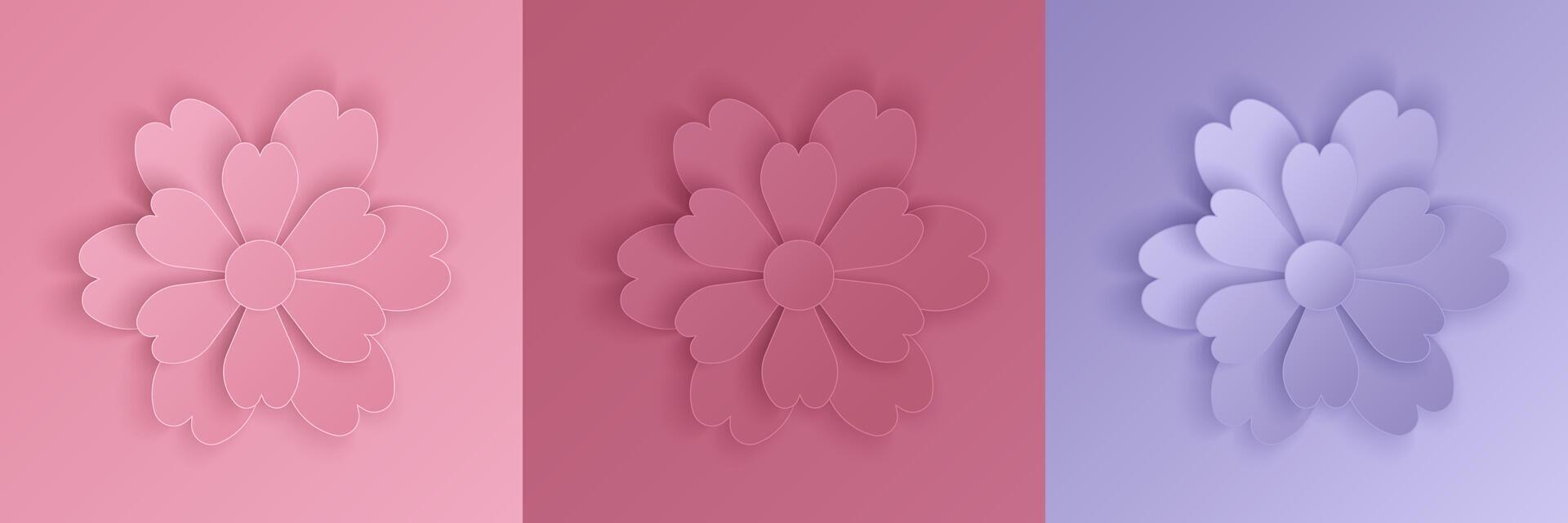 Set of 3D rose and lavender papercut flowers design. Floral cutout abstrac collection for summer, spring festival design, valentine day, presentation, banner, cover and web, flyer. vector