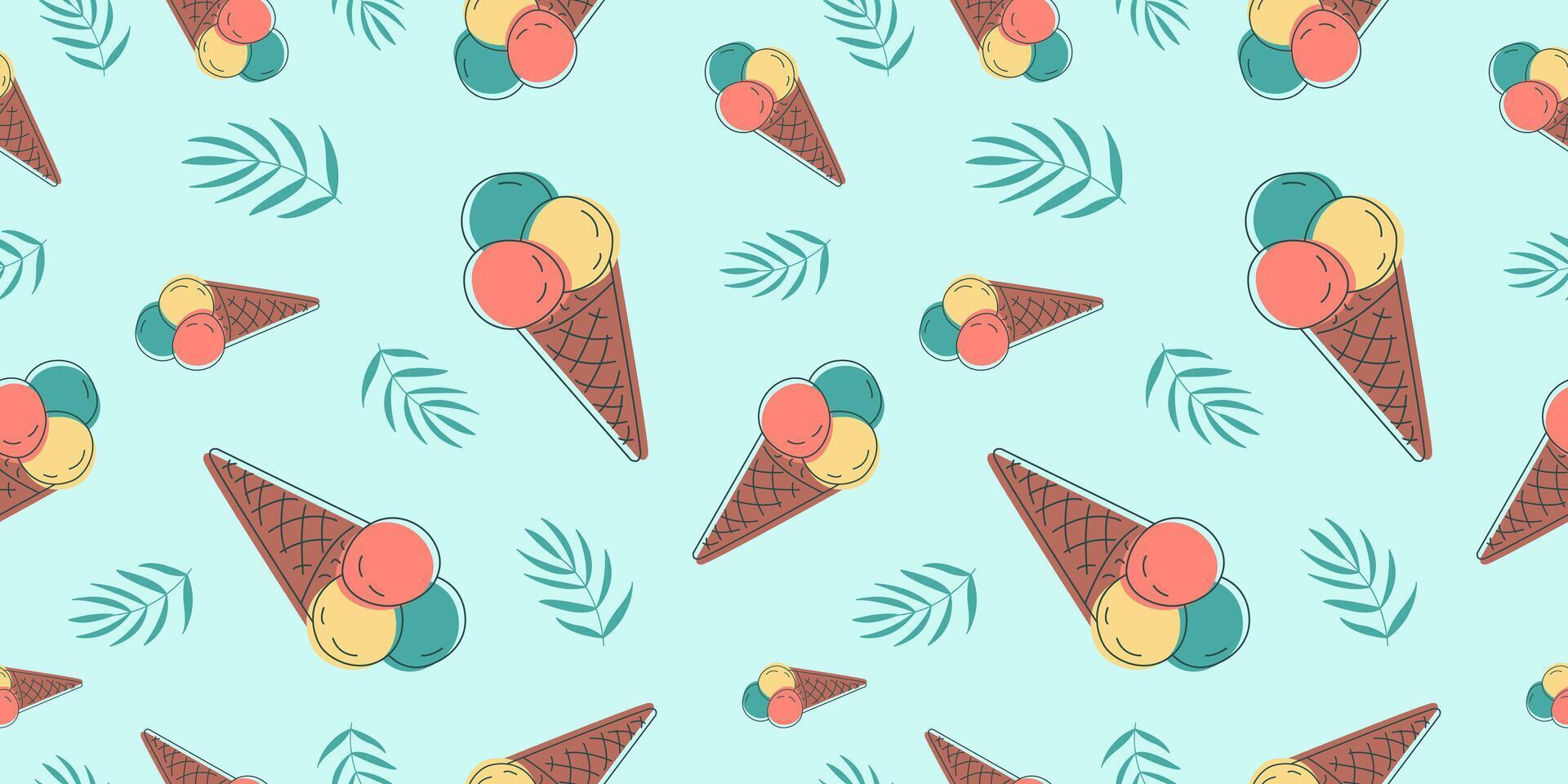 Seamless pattern with summer elements on blue background for fabric, drawing labels, print on t-shirt, wallpaper of children's room, vacation, holiday or summer design. vector
