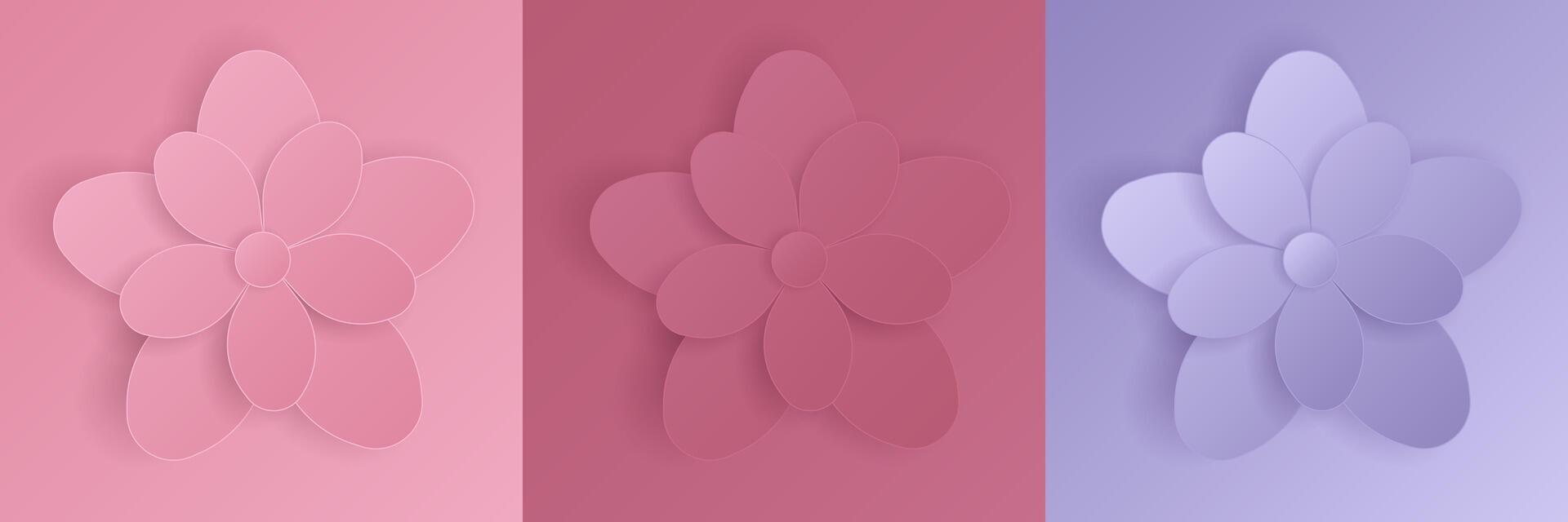 Set of 3D rose and lavender papercut flowers design. Floral cutout abstrac collection for summer, spring festival design, valentine day, presentation, banner, cover and web, flyer. vector