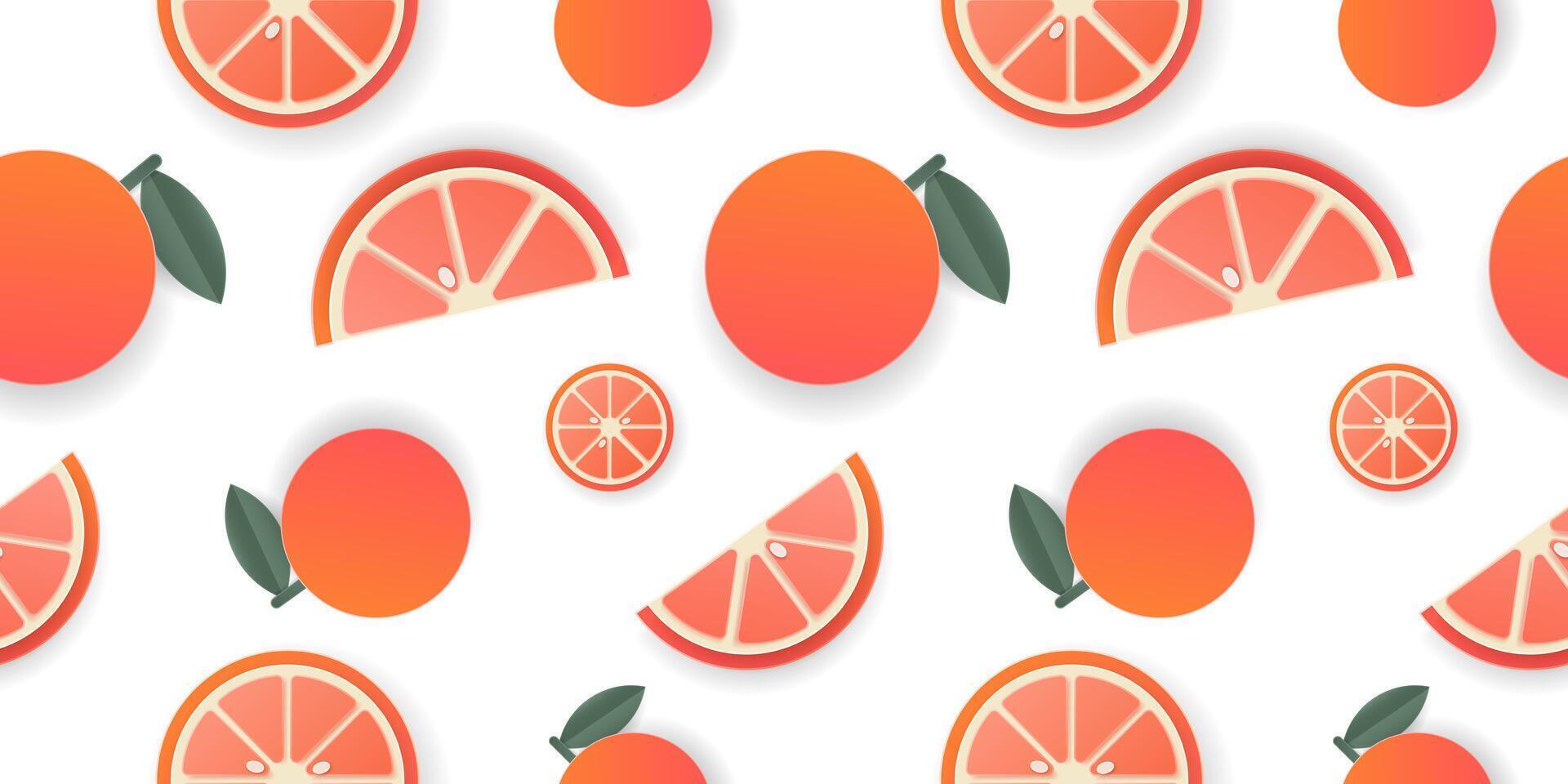 Seamless pattern 3d papercut orange sliced cutout citrus fruit. Summer layered fruits for restaurant, food, drinks, bars, recipes, summer, sweets, vegan, social media, presentation design. vector