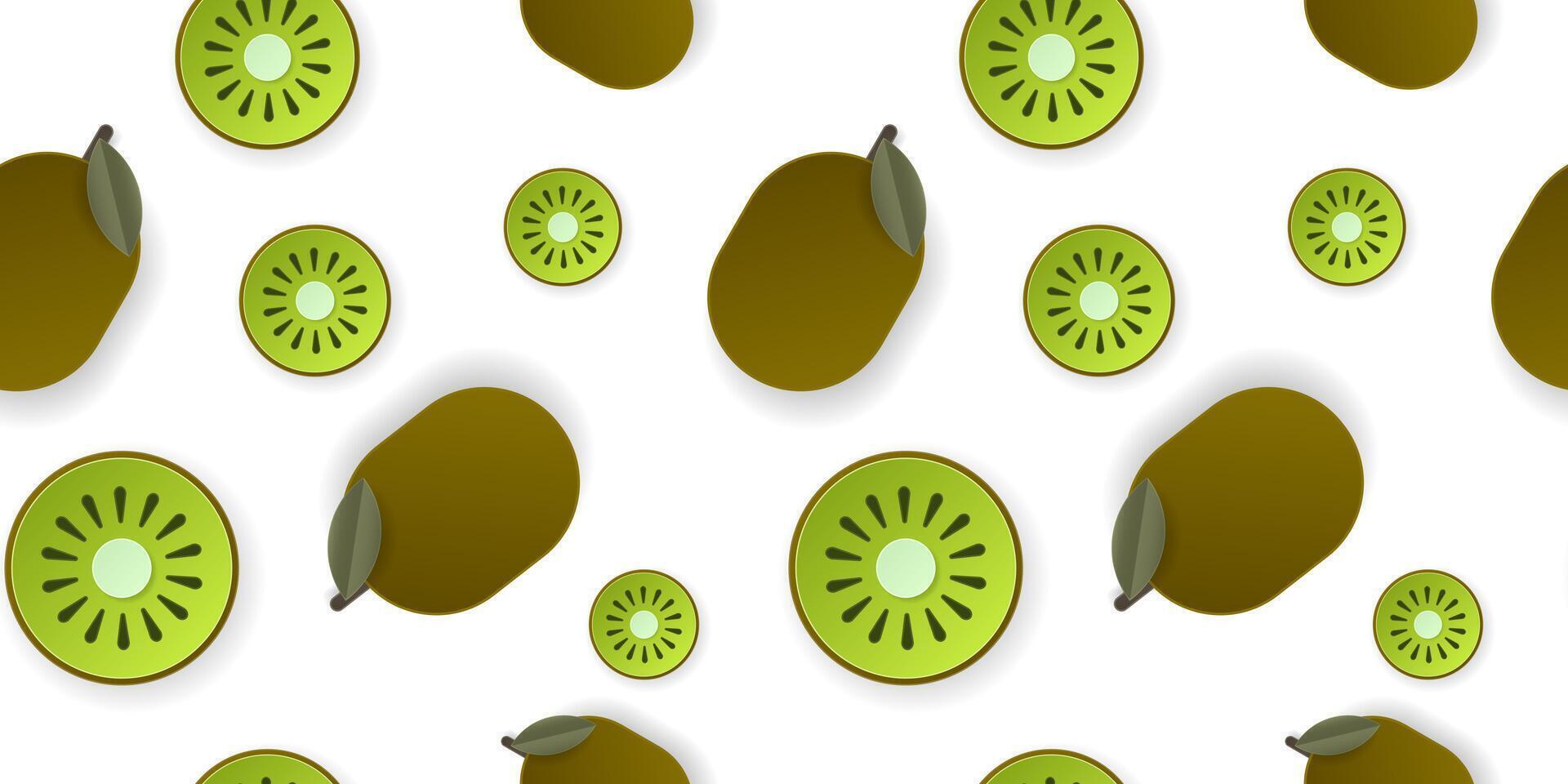 Seamless pattern 3d papercut kiwi sliced cutout berry fruit. Summer layered fruits for restaurant, food, drinks, bars, recipes, summer, sweets, vegan, social media, presentation design. vector