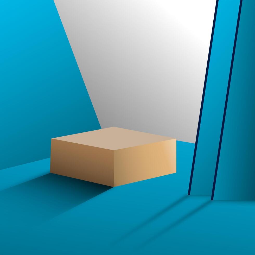 illustration of a box on a blue background with a shadow 3d render mock up photo product vector