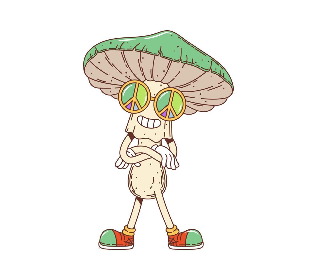 Cartoon retro groovy mushroom in hippie sunglasses vector