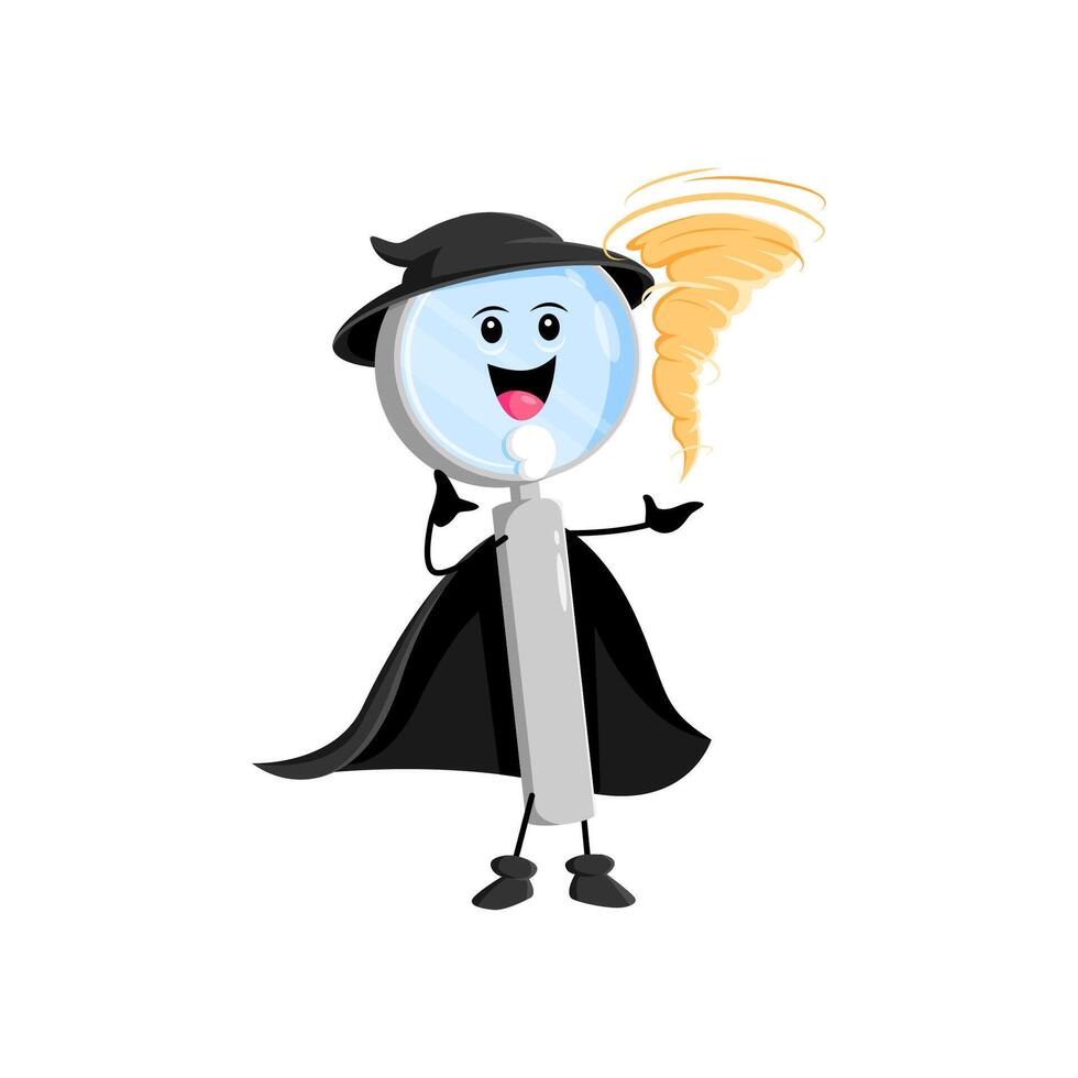 Cartoon Halloween magnifying glass mage character vector