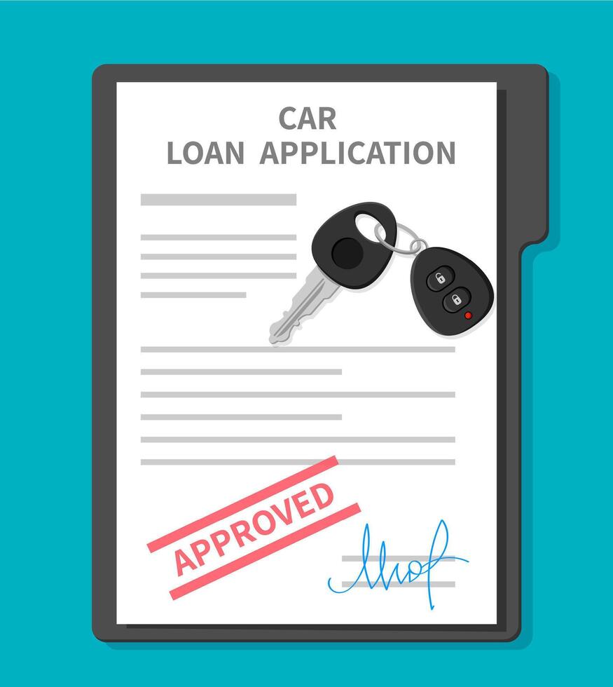 Car loan application document with approved stamp vector