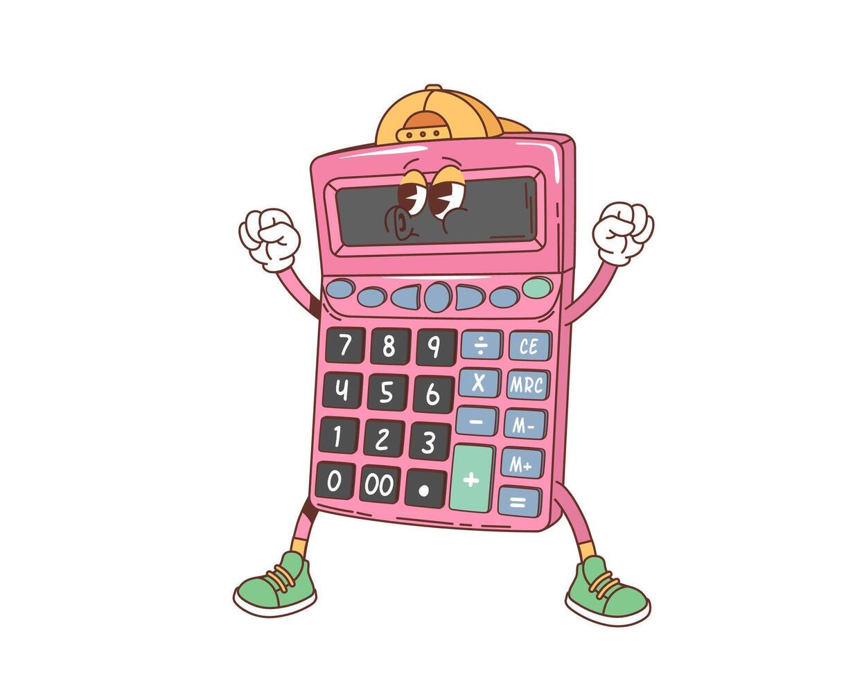 Cartoon retro groovy school calculator character vector