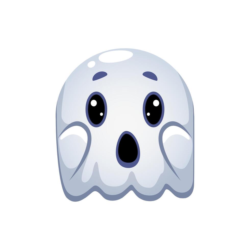 Cartoon Halloween emoji, surprised ghost wow face vector
