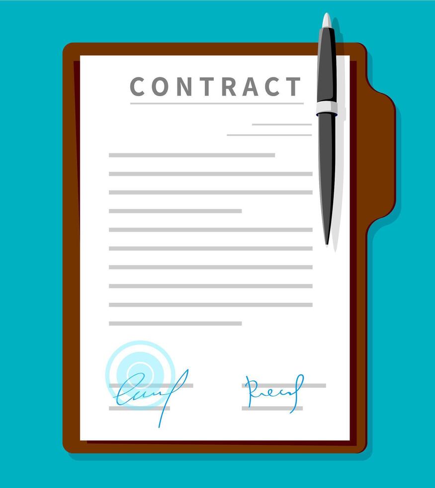 Contract document, detailed signed paper vector