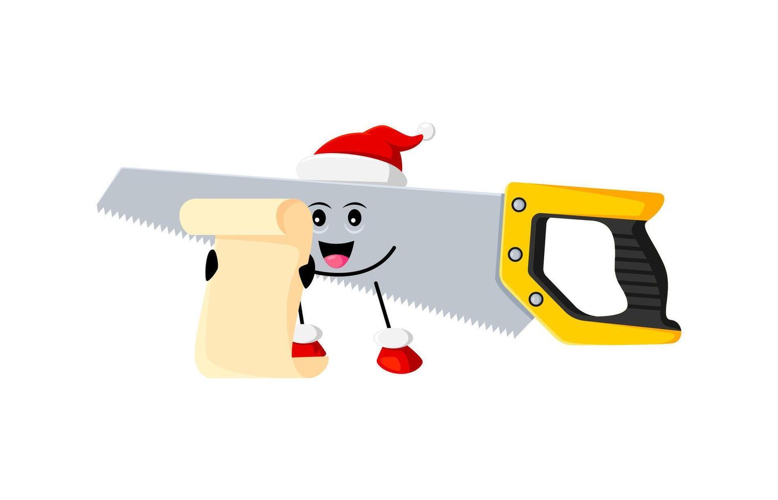 Cartoon Christmas saw Santa holding wish scroll vector